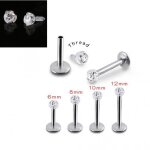 Bijou piercing labret acier cristal serti en bioflex tige 6mm
