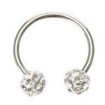Bijou piercing labret anneau fer a cheval boule cristal blanc recouverte de r�sine acier diam�tre 10mm ...