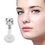 Bijou piercing labret bioflex cristal rond serti en argent tige 8mm