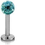 Bijou piercing labret boule cristal turquoise recouverte de résine acier tige 8mm Bijou piercing labret boule cristal turquoise recouverte de résine acier tige 8mm