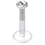 Bijou piercing labret cristal blanc tige bioflex 8mm