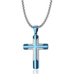 Bijoux en acier inoxydable collier croix pour hommes bleu cadeau de mariage pendentif pour hommes 60 ...