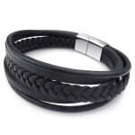 Bijoux bracelet homme - tress� manchette fermoir magnetique - cuir - acier inoxydable - fantaisie - pour ...