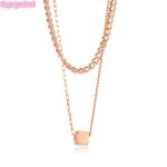 Bijoux collier femme - collier double couche en acier inoxydable avec pendentif carr� tridimensionnel ...