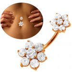 Kody piercing piercing nombril double fleur cristal plaqu� or rose 18 carats tige 10 mm - douceur romantique ...