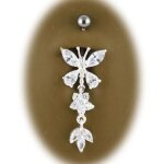 Bijoux piercing nombril papillon pendant argent 925 boule acier - blanc
