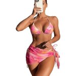 Bikini femme 3 pi�ces rose gorglitter - top triangle halter culotte par�o - taille m