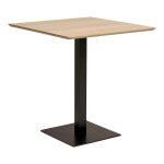 Bistro - table carr�e plateau m�lamin� effet bois pied central m�tal noir