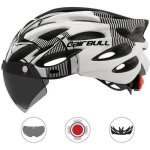 Casque vtt - black white - mod�le ultral�ger - visi�re amovible - lunettes int�gr�es - feu arri�re int�gr� ...