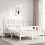 Blanc 140 x 190 cm - lit bois - stables et durable - cadre de lit - matelas non inclus - blanc 140x190 ...
