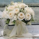 Blanc - bouquet de roses artificielles en mousse bleu royal magnifique bouquet de marie pour dcoration ...