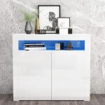 Blanc buffet bas - armoire de rangement avec corps mat et faade haute brillance ( 2 portes)