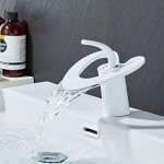 Blanc lavabo cascade dor� robinet salle de bain mitigeur lavabo robinetterie en laiton eau chaude et ...