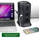 Bleosan tour multiprise parasurtenseur parafoudre 12 prises avec 5 usb 45a ports - cordon de 2m - noir ...