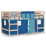 Bleu 90 x 190 cm - lit bois - stables et durable - lit mezzanine enfants - avec rideaux - matelas non ...