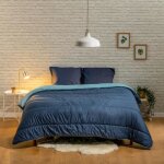 Couette bicolore imprimée chaude 220x240cm contraste - réversible - microfibre douce - bleu calin Couette bicolore imprimée chaude 220x240cm contraste - réversible - microfibre douce - bleu calin