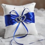 Bleu coussin coeur anneaux de mariage oreiller bague mariage strass coussin bague porteur bague mariage ...