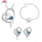 Bleu parure pendentif coeur ajour� avec strass ensemble bijoux �l�gant collier boucles doreilles - cadeau ...