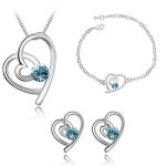 Bleu parure pendentif coeur ajour avec strass ensemble bijoux lgant collier boucles doreilles bracelet ...