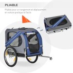 Remorque de vlo pliable pour animaux et enfant - bleu - rflecteurs et 2 portes avec zip