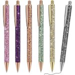 Bling lot de 6 stylos � bille r�tractables en m�tal - 10 mm - encre noire - paillettes m�talliques - ...
