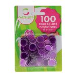 Blister 100 pions de loto magnetiques violet - fluo et transparent - jetons aimantes pour carton - set ...