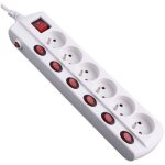 Bloc multiprise 6 prises 2p + t - electraline - 16a - interrupteurs individuels - 15 m - blanc