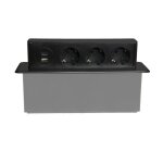 Bloc multiprise encastrable - plastrol - 3 prises schuko - 2 ports usb - noir - rectangulaire