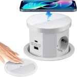 Bloc multiprise encastrable - zrse - 3 prises - 1 usb c - 1 usb a - chargeur sans fil 15w - pop - up ...