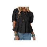 Blouse babydoll femme en coton noir � manches bouffantes - haut d�t� l�ger ample et respirant pour le ...