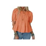 Blouse babydoll femme en coton orange taille l haut d�t� l�ger � manches bouffantes coupe ample respirante ...