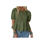 Blouse babydoll femme en coton vert � manches bouffantes - top d�t� l�ger et respirant style d�contract� ...