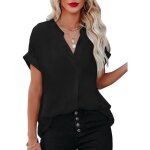 Blouse d�t� femme col en v manches courtes m coupe ample fluide l�g�re chic et �l�gante tunique d�contract�e ...