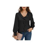 Blouse femme - col v - manches bouffantes - tricot doux - noir xxl