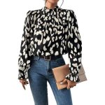 Blouse femme gorglitter noir et blanc col montant � volants manches longues - taille m