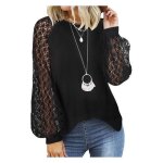 Blouse femme noire manches bouffantes en dentelle col rond coupe ample xl - pull maille gaufr�e 100% ...