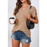 Blouse femme - pull on chic - col v - manches courtes - m�lange coton / polyester