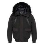 Blouson noir uni � coupe droite avec un col � capuche et 4 poches