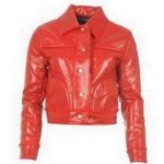 Blouson femme - outline - rouge - cuir pu - taille m - col rabatable