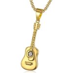 Pendentif collier - bobijoo jewelry - guitare gipsy - acier dor� - strass zirconium - cha�ne offerte