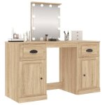 Bois coiffeuse d�cor clarence pour femme 1 personne avec led ch�ne sonoma 130x50x1325 cm c485