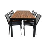 Bois ensemble table et chaises de jardin table 90x205cm et 6 chaises dallas noir naturel.