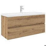 Bois meuble lavabo de bain jill design �l�gant avec bassin et robinet int�gr�s ch�ne artisanal 100x38. ...