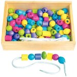 Bote de 130 grosses perles en bois couleurs pastels assorties