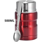 Bo�te alimentaire isotherme - acier inoxydable - 500ml - rouge - cuill�re pliable - isolation sous vide ...