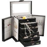 Bo�te � bijoux - noir - extra grand - 6 couches - 5 tiroirs amovibles - pour femme