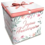 Bote cadeau fleurs joyeux anniversaire 30x30cm rose