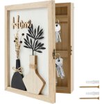 Bo�te � cl�s murale en bois - estampille - 6 crochets - fleurs s�ch�es - 20x6x27 cm - montage mural - ...