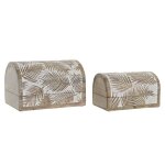 Boite coffret set de 2 en bois de manguier de 23cm décoration feuilles en relief Boite coffret set de 2 en bois de manguier de 23cm décoration feuilles en relief