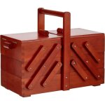 Boite de couture en bois foncé - tricoteuse - tiroirs accordéon - 28x36x19cm Boite de couture en bois foncé - tricoteuse - tiroirs accordéon - 28x36x19cm